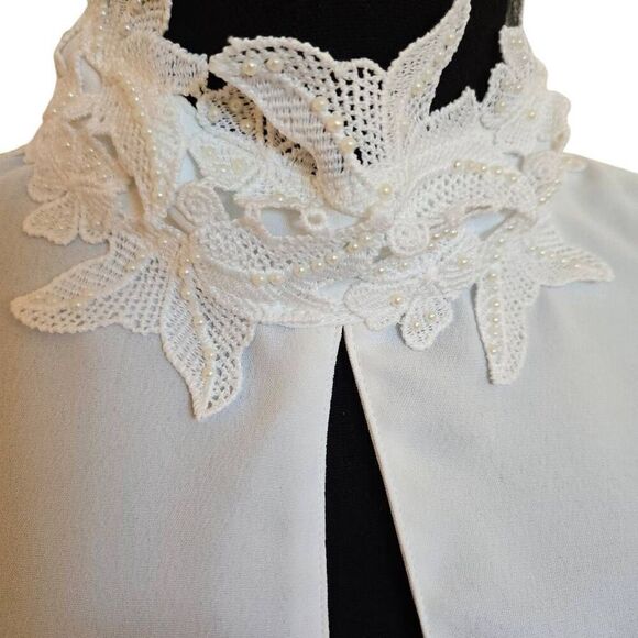 Zara Basic Women's Lace & Pearl Trim Sleeveless Blouse White Size Medium - Picture 4 of 10